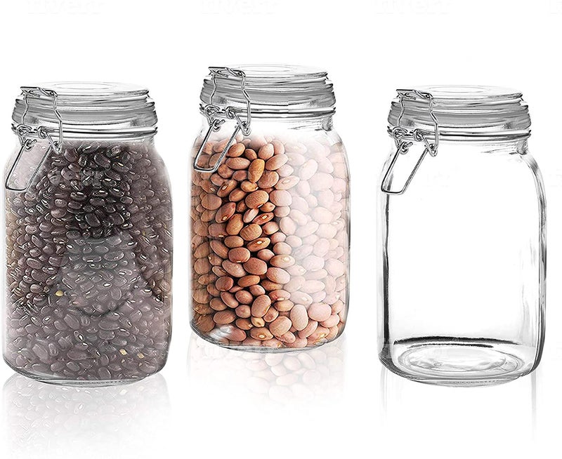 Marbelous Set of 3 Glass Mason Jar with Airtight Lid 50 Ounces | Glass Storage Container for Food, Flour, Pasta, Coffee, Candy, Dog Treats, Snacks - Image 1